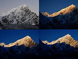 24 Eiger Peak Sunrise From Valley junction To Kong Tso Above Drakpochen The sun quickly descends Eiger Peak at sunrise from the valley junction to Kong Tso above Drakpochen.
